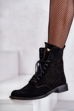 Boto Botki Wiosenne|Botki Sznurowane*Sznurowane Zamszowe Botki Nicole 2751 Czarne