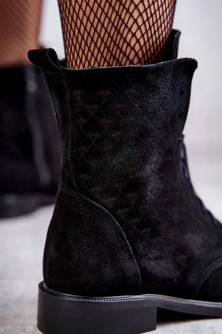 Boto Botki Wiosenne|Botki Sznurowane*Sznurowane Zamszowe Botki Nicole 2751 Czarne