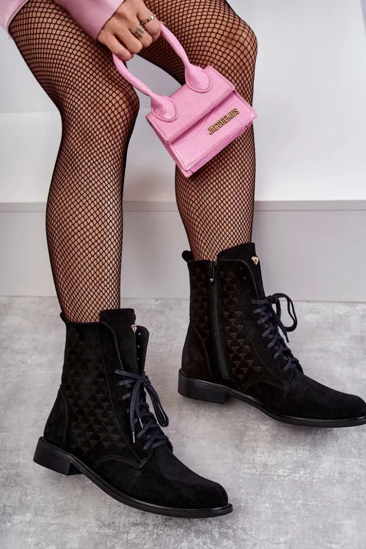 Boto Botki Wiosenne|Botki Sznurowane*Sznurowane Zamszowe Botki Nicole 2751 Czarne