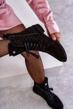 Boto Botki Wiosenne|Botki Sznurowane*Sznurowane Zamszowe Botki Nicole 2751 Czarne