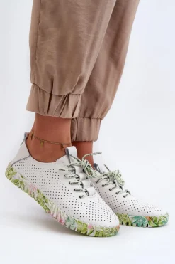 Damskie Damskie buty S.Barski Sznurowe Półbuty Damskie Ze Skóry Naturalnej Białe Farnalea