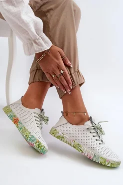 Damskie Damskie buty S.Barski Sznurowe Półbuty Damskie Ze Skóry Naturalnej Białe Farnalea