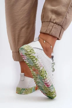 Damskie Damskie buty S.Barski Sznurowe Półbuty Damskie Ze Skóry Naturalnej Białe Farnalea