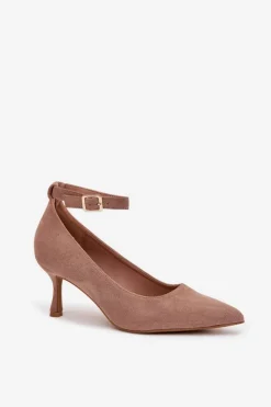 Boto Czółenka Klasyczne*Szpilki Czółenka Z Eko Zamszu Ciemnobeżowe Devoria Beżowy