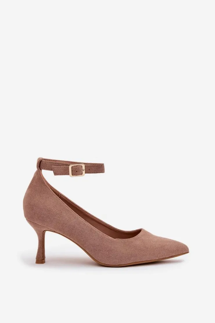 Boto Czółenka Klasyczne*Szpilki Czółenka Z Eko Zamszu Ciemnobeżowe Devoria Beżowy