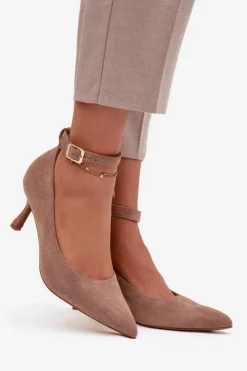 Boto Czółenka Klasyczne*Szpilki Czółenka Z Eko Zamszu Ciemnobeżowe Devoria Beżowy