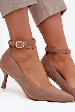 Boto Czółenka Klasyczne*Szpilki Czółenka Z Eko Zamszu Ciemnobeżowe Devoria Beżowy