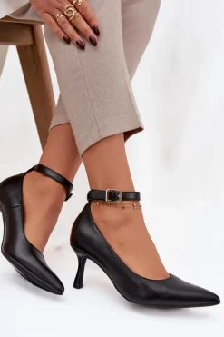 Boto Czółenka Klasyczne*Szpilki Czółenka Z Paskiem Czarne Perrine Czarny