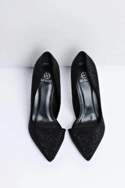 Damskie Boto Szpilki Damskie Czarne Zamszowe Cyrkonie Asymetryczne Santee