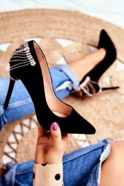 Outlet Boto Szpilki Damskie Czarne Zamszowe Imprezowe Pacardo