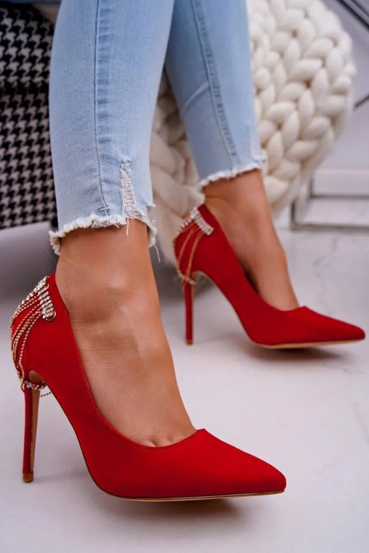 Boto Szpilki Zamszowe*Szpilki Damskie Czerwone Zamszowe Imprezowe Pacardo