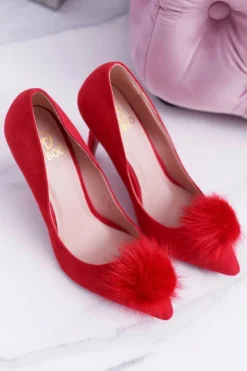 Outlet Boto Szpilki damskie Czerwone Zamszowe Lu Boo Pompon