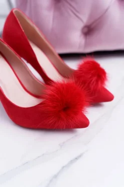 Outlet Boto Szpilki damskie Czerwone Zamszowe Lu Boo Pompon