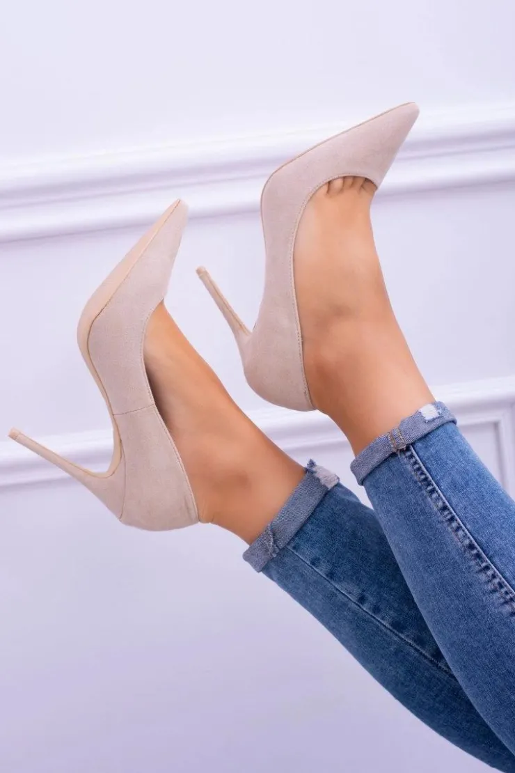 Damskie Boto Szpilki damskie Lu Boo Zamszowe Beżowe W Szpic Fione