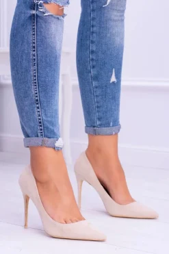 Damskie Boto Szpilki damskie Lu Boo Zamszowe Beżowe W Szpic Fione