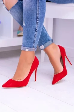 Discount Boto Szpilki damskie Lu Boo Zamszowe Czerwone W Szpic Fione