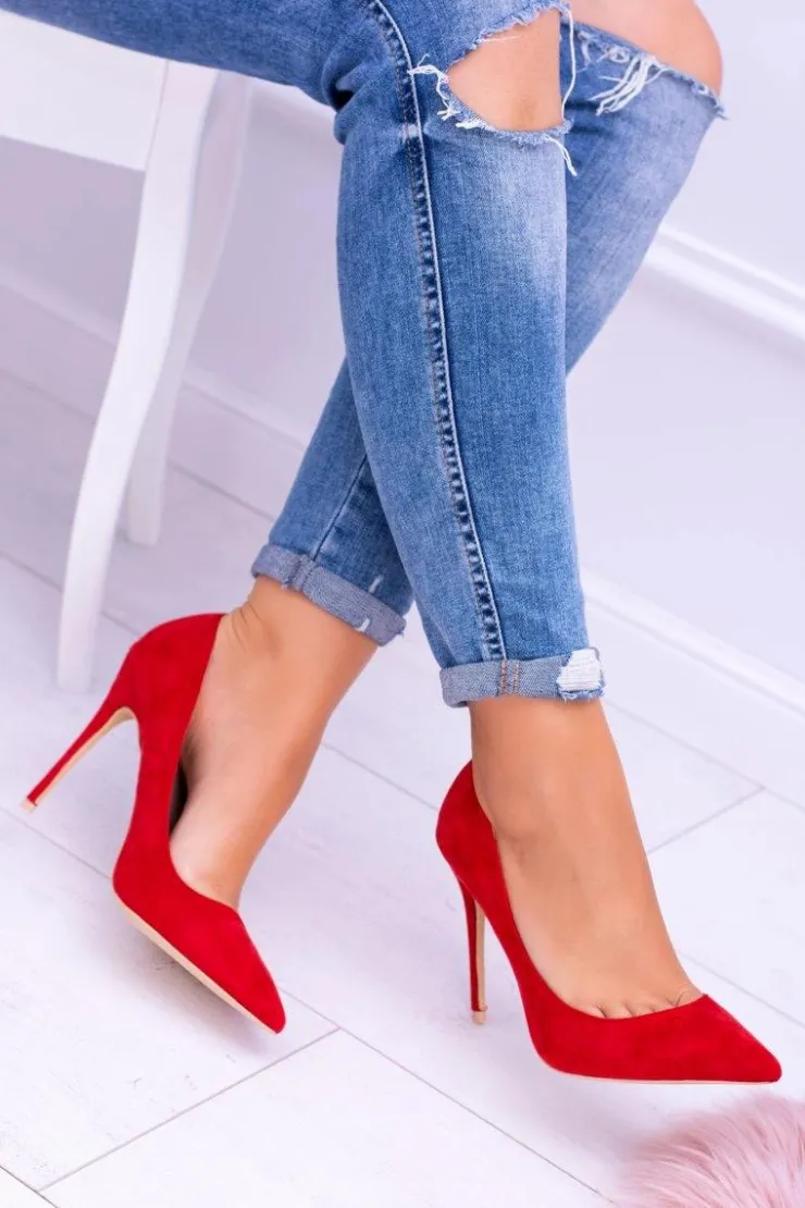 Discount Boto Szpilki damskie Lu Boo Zamszowe Czerwone W Szpic Fione