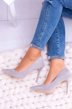 Damskie Boto Szpilki damskie Lu Boo Zamszowe Szare W Szpic Fione