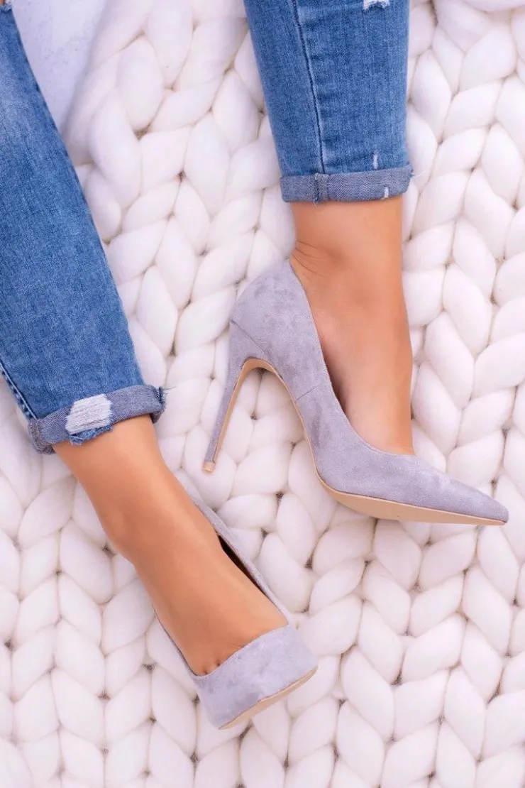 Damskie Boto Szpilki damskie Lu Boo Zamszowe Szare W Szpic Fione