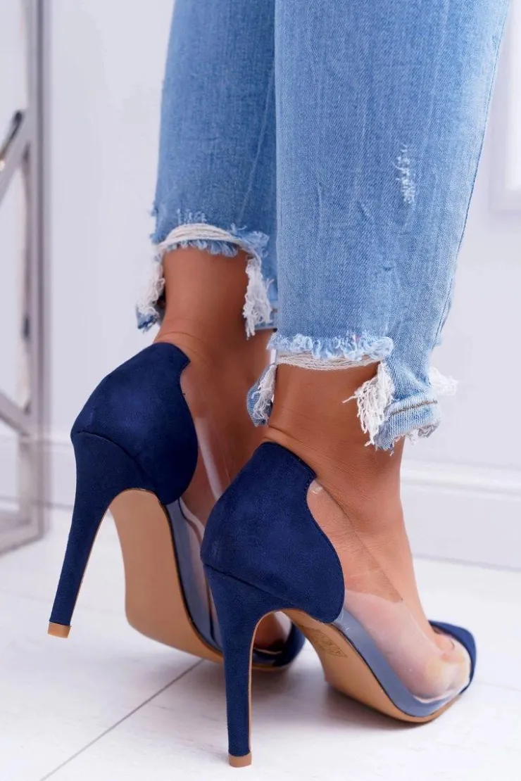 Damskie Boto Szpilki Damskie Transparentne W Szpic Granatowe Live