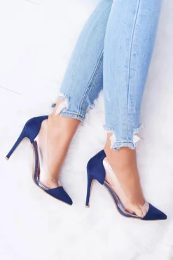 Damskie Boto Szpilki Damskie Transparentne W Szpic Granatowe Live