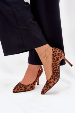 Outlet Buty damskie Vinceza Szpilki Damskie W Panterkę Vinceza 62264 Brązowe