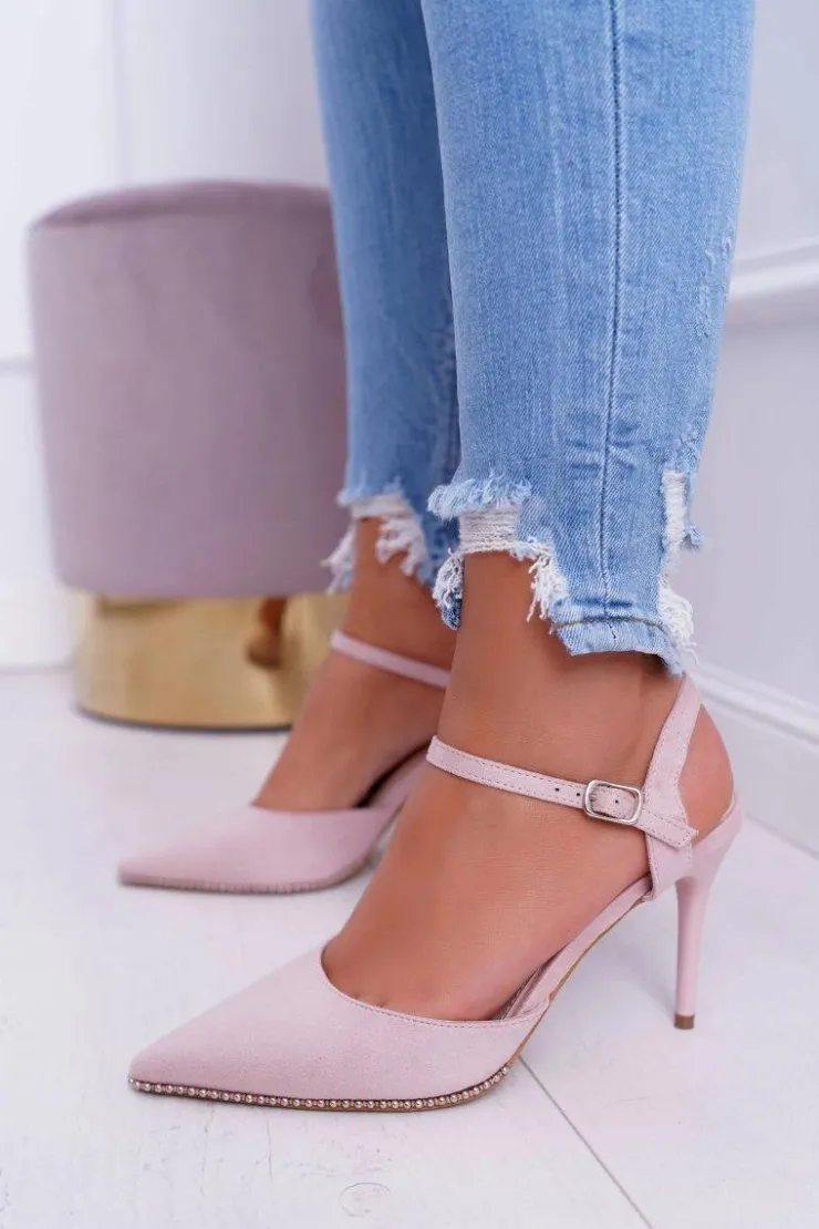 Boto Szpilki Zamszowe*Szpilki Damskie W Szpic Lakierowany Obcas Różowe Trends