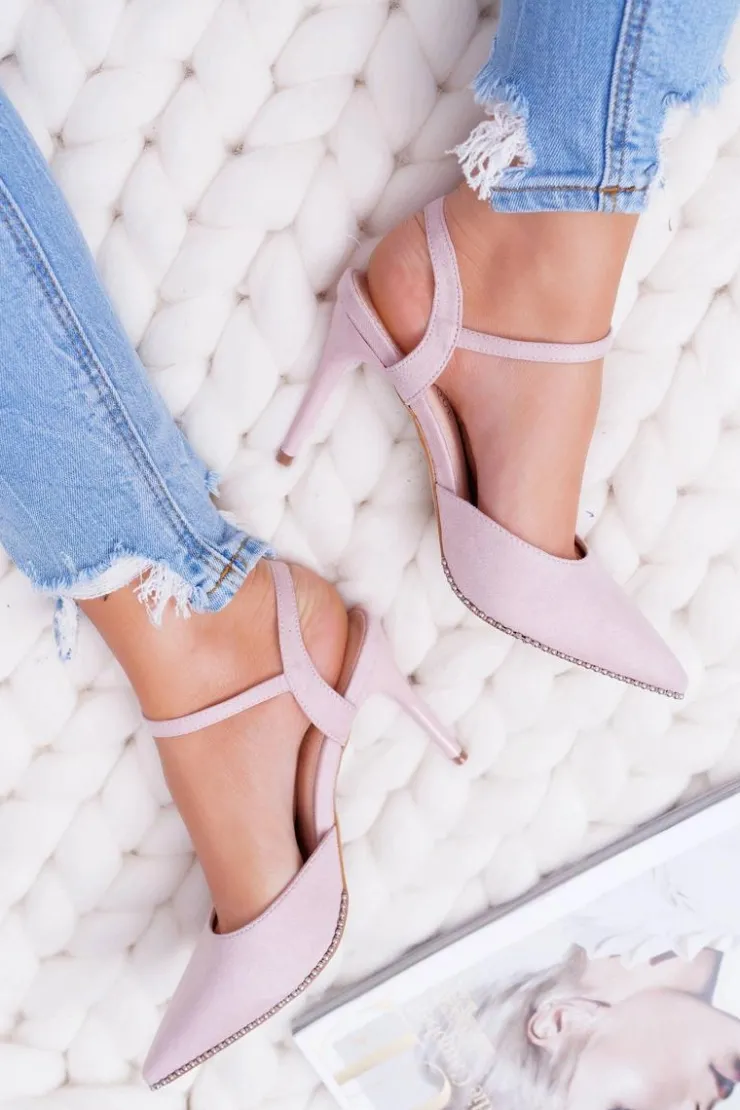 Boto Szpilki Zamszowe*Szpilki Damskie W Szpic Lakierowany Obcas Różowe Trends