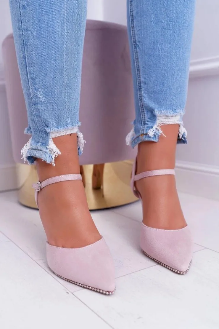 Boto Szpilki Zamszowe*Szpilki Damskie W Szpic Lakierowany Obcas Różowe Trends