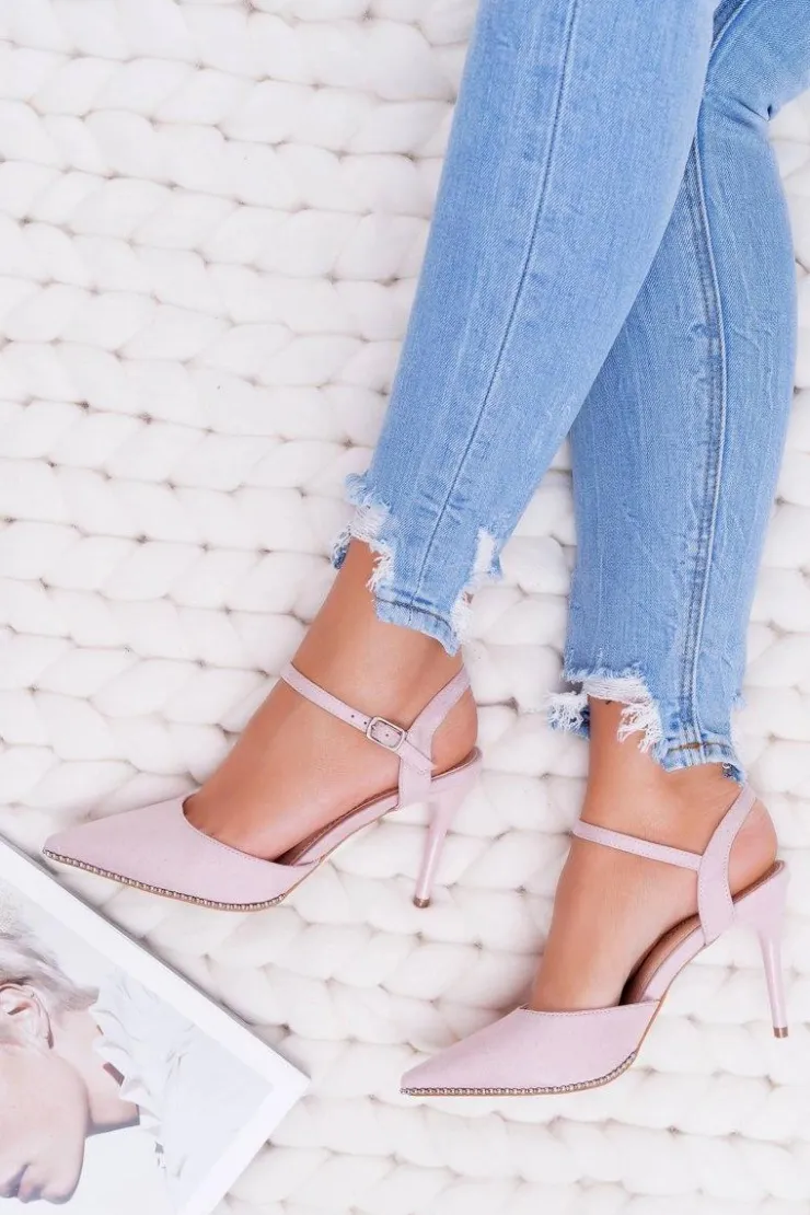 Boto Szpilki Zamszowe*Szpilki Damskie W Szpic Lakierowany Obcas Różowe Trends