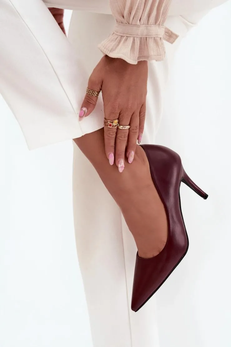 Damskie Boto Szpilki Damskie Z Eko Skóry Bordowe Sivana