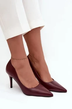 Damskie Boto Szpilki Damskie Z Eko Skóry Bordowe Sivana