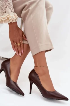 Clearance Boto Szpilki Damskie Z Eko Skóry Czekoladowe Sivana