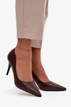 Clearance Boto Szpilki Damskie Z Eko Skóry Czekoladowe Sivana