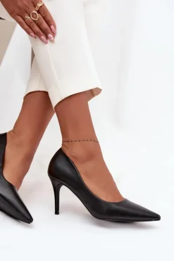 Damskie Boto Szpilki Damskie Z Eko Skóry Czarne Sivana