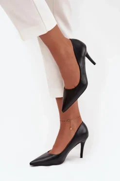 Damskie Boto Szpilki Damskie Z Eko Skóry Czarne Sivana