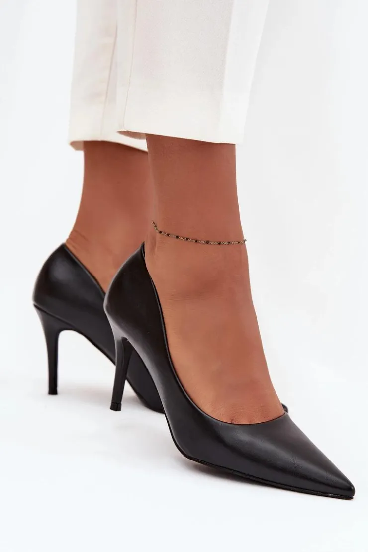 Damskie Boto Szpilki Damskie Z Eko Skóry Czarne Sivana