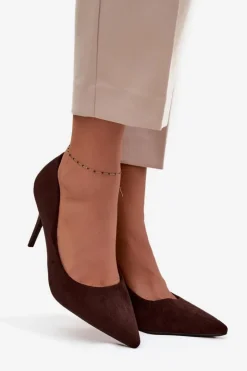 Boto Czółenka Klasyczne*Szpilki Damskie Z Eko Zamszu Czekoladowe Elvessa