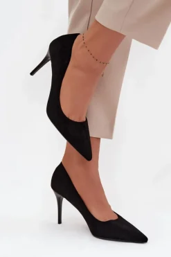 Boto Czółenka Klasyczne*Szpilki Damskie Z Eko Zamszu Czarne Elvessa Czarny