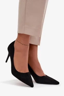 Boto Czółenka Klasyczne*Szpilki Damskie Z Eko Zamszu Czarne Elvessa Czarny