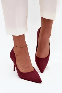 Damskie Boto Szpilki Damskie Z Eko Zamszu Bordowe Elvessa