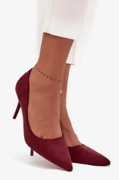 Damskie Boto Szpilki Damskie Z Eko Zamszu Bordowe Elvessa