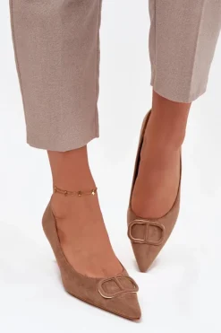 Damskie Boto Szpilki Damskie Z Ozdobnym Detalem Ciemnobeżowe Amelora