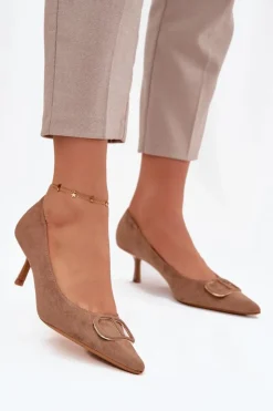 Damskie Boto Szpilki Damskie Z Ozdobnym Detalem Ciemnobeżowe Amelora