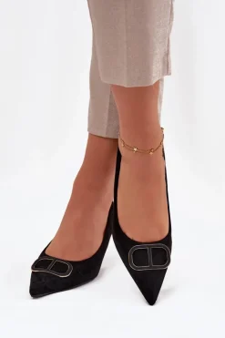 New Boto Szpilki Damskie Z Ozdobnym Detalem Czarne Amelora Czarny