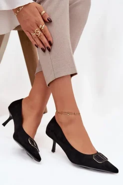 New Boto Szpilki Damskie Z Ozdobnym Detalem Czarne Amelora Czarny