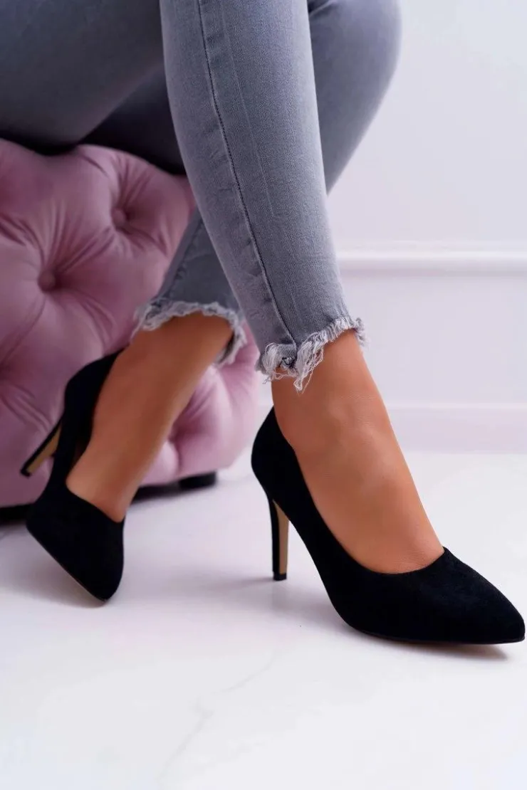 Boto Szpilki Zamszowe*Szpilki Damskie Zamszowe W Szpic Czarne Kiss Me