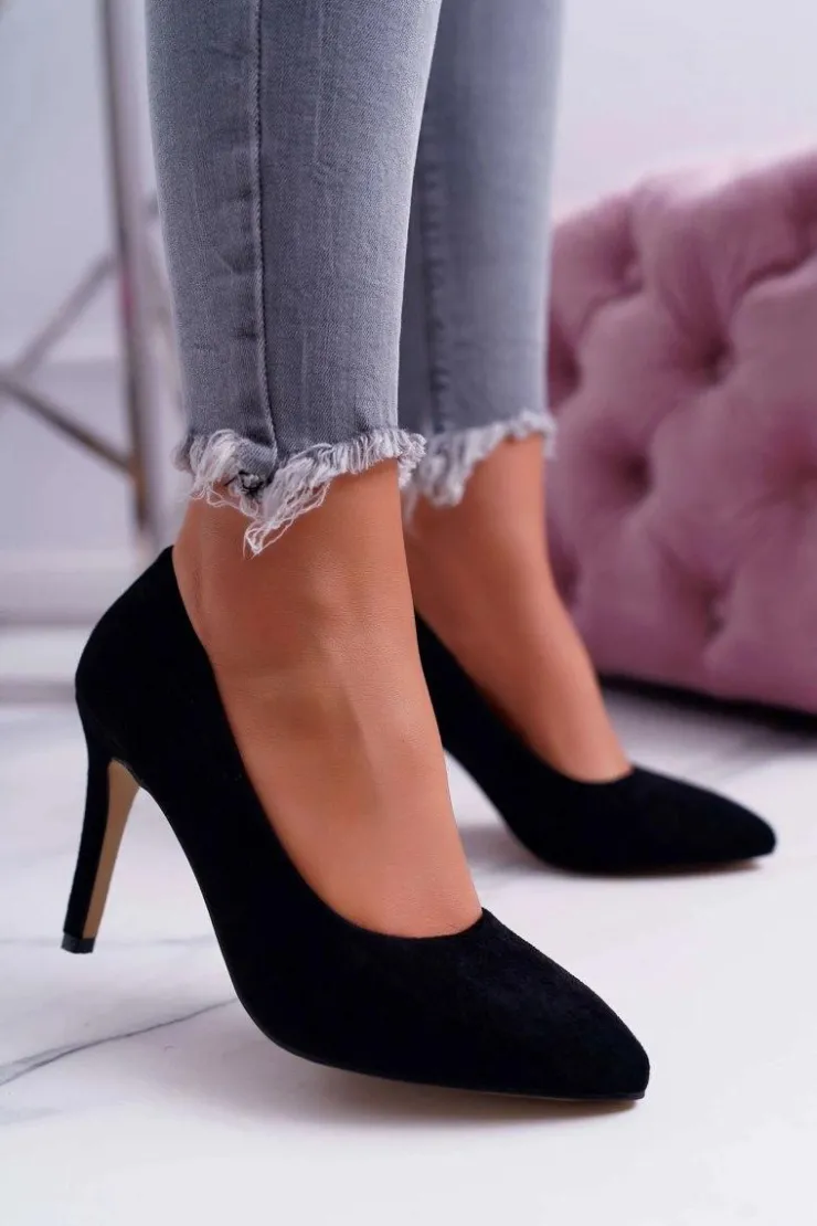 Boto Szpilki Zamszowe*Szpilki Damskie Zamszowe W Szpic Czarne Kiss Me