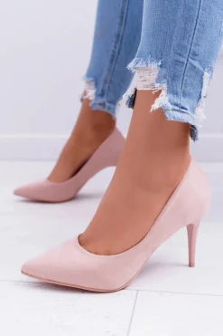 Clearance Boto Szpilki Damskie Zamszowe W Szpic Różowe Cream