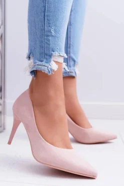 Clearance Boto Szpilki Damskie Zamszowe W Szpic Różowe Cream